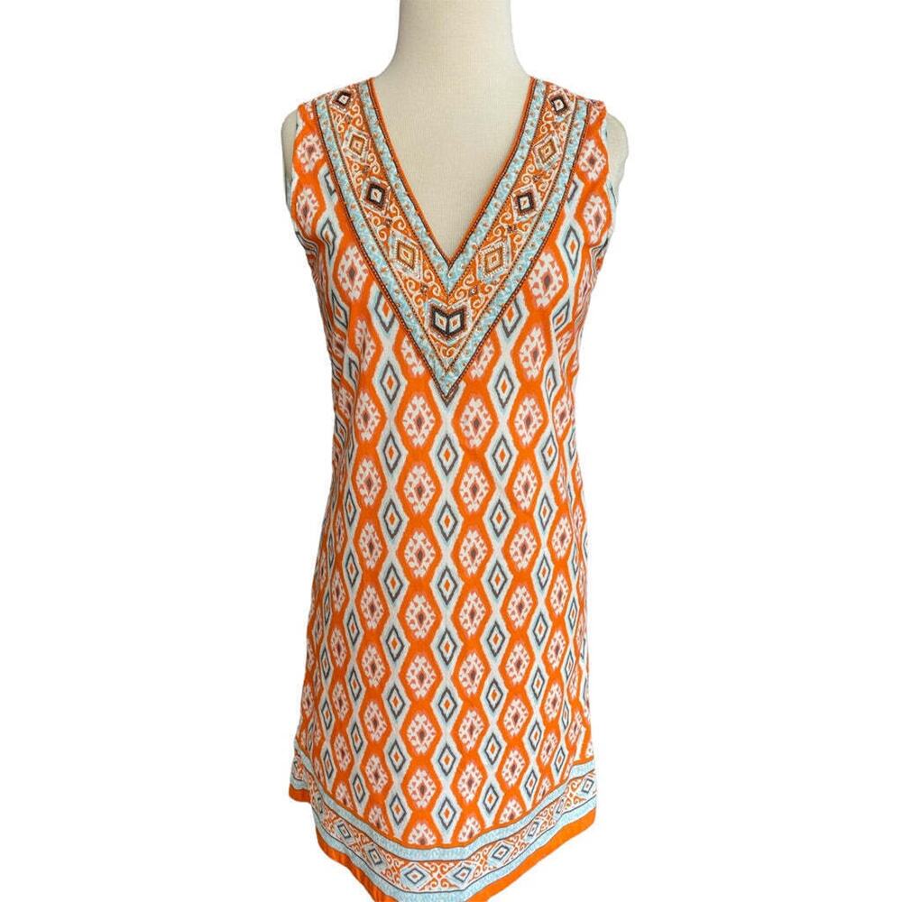 Small Bella Tu Orange Beaded‎ Sleeveless Sheath Dress